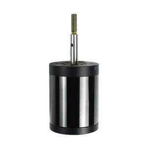 Firduo 6384 brushless motor side view showing long-thread shaft and phase wire connectors