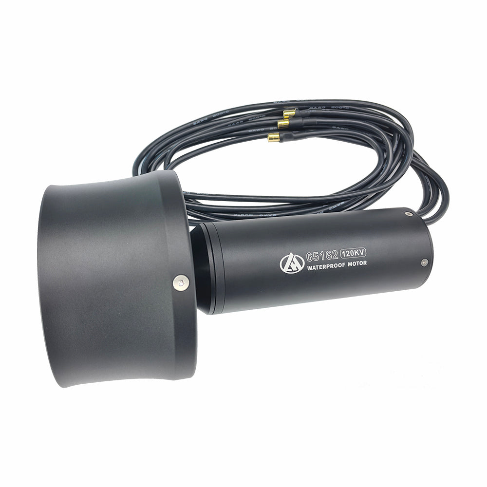 Firduo 65162 120KV Waterproof Brushless Motor – Bottom view showing 3-blade brass propeller inside duct