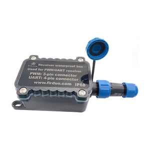 Firduo IP68 waterproof receiver box open view showing internal cavity and silicone seal