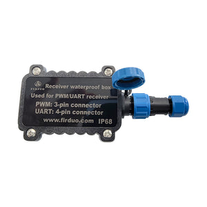 Firduo IP68 waterproof receiver box front view with stainless steel screws and connector port