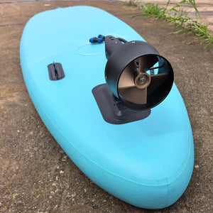Firduo T2000 Underwater Thruster Installed on Blue Inflatable SUP Board – JP120 Propeller Rear View