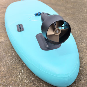 Firduo T2000 Underwater Thruster Installed on Blue Inflatable SUP Board – JP120 Propeller Rear View